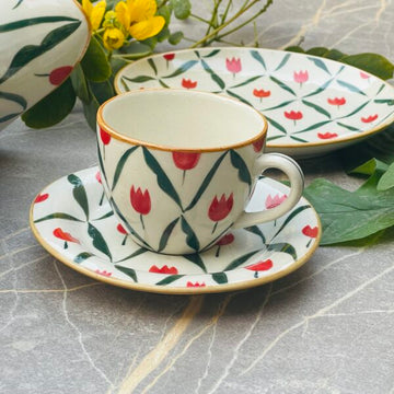 Red Tulip Tea Cups &amp; Saucers (set of six)