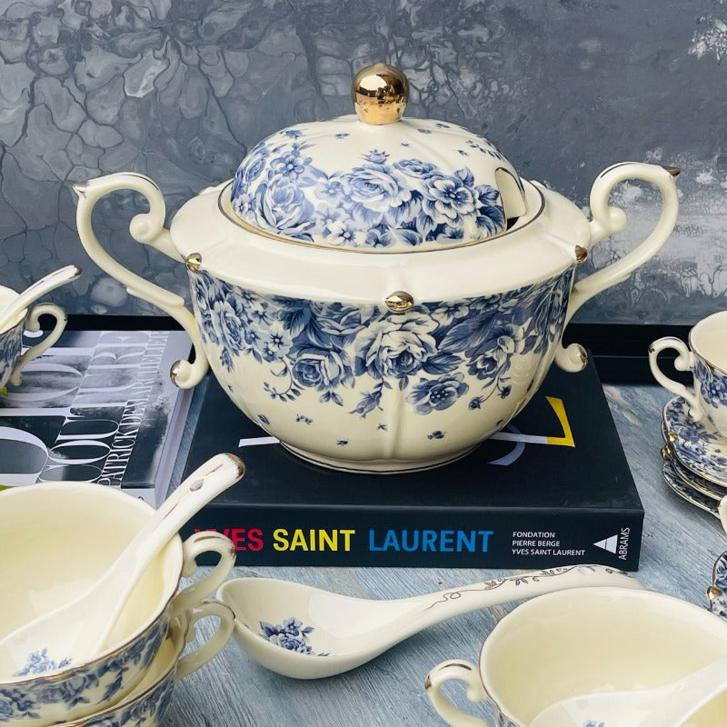 Secret Garden Soup Set Porcelain Blue Rose