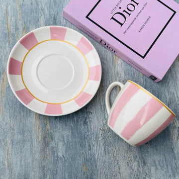 Milano Tea Cups &amp; Saucers Pink &amp; White Stripes (set of six)