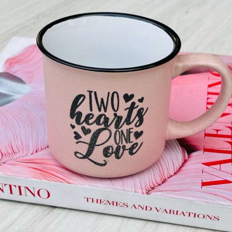 Quotation Mug “Two Hearts One Love” In Pink (Single Piece)