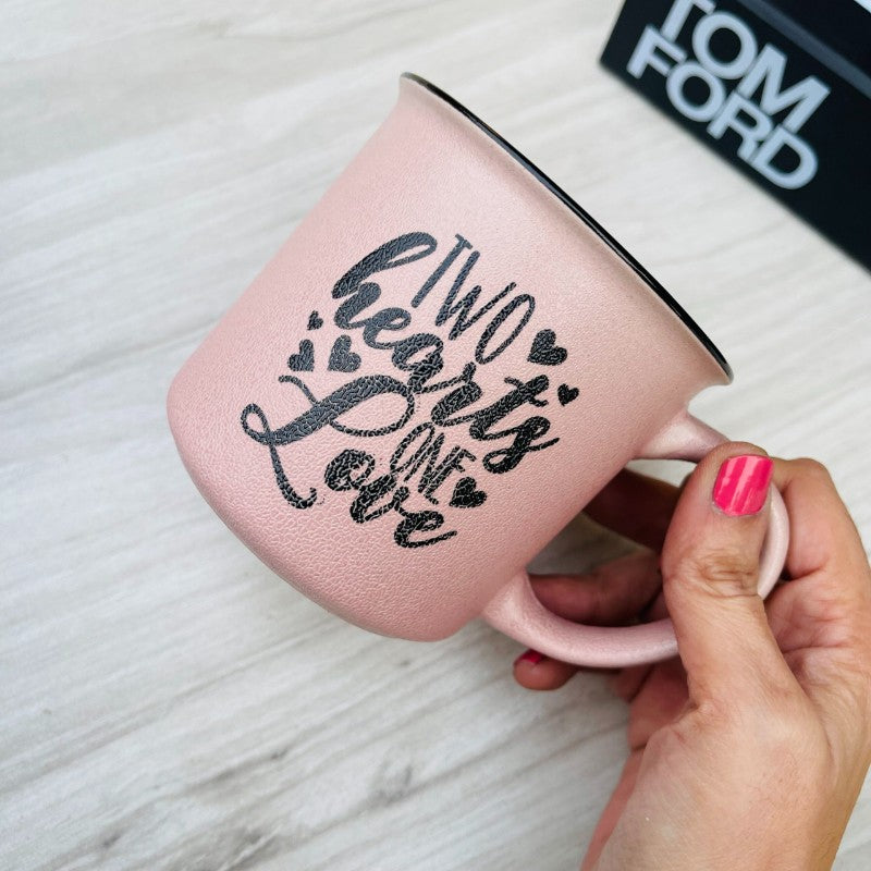 Quotation Mug “Two Hearts One Love” In Pink (Single Piece)