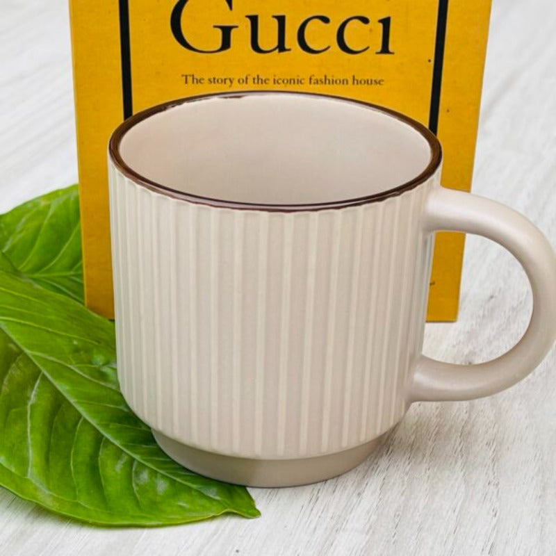 Mug Solid Light Brown/Beige With Ridges (Single Piece)