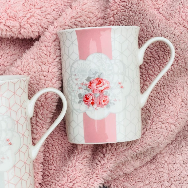 Pink & Grey Floral Mugs (set of six)