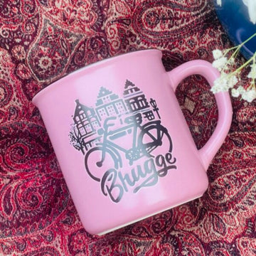 Retro Camp Mug “Brugge” In Pink (single piece)