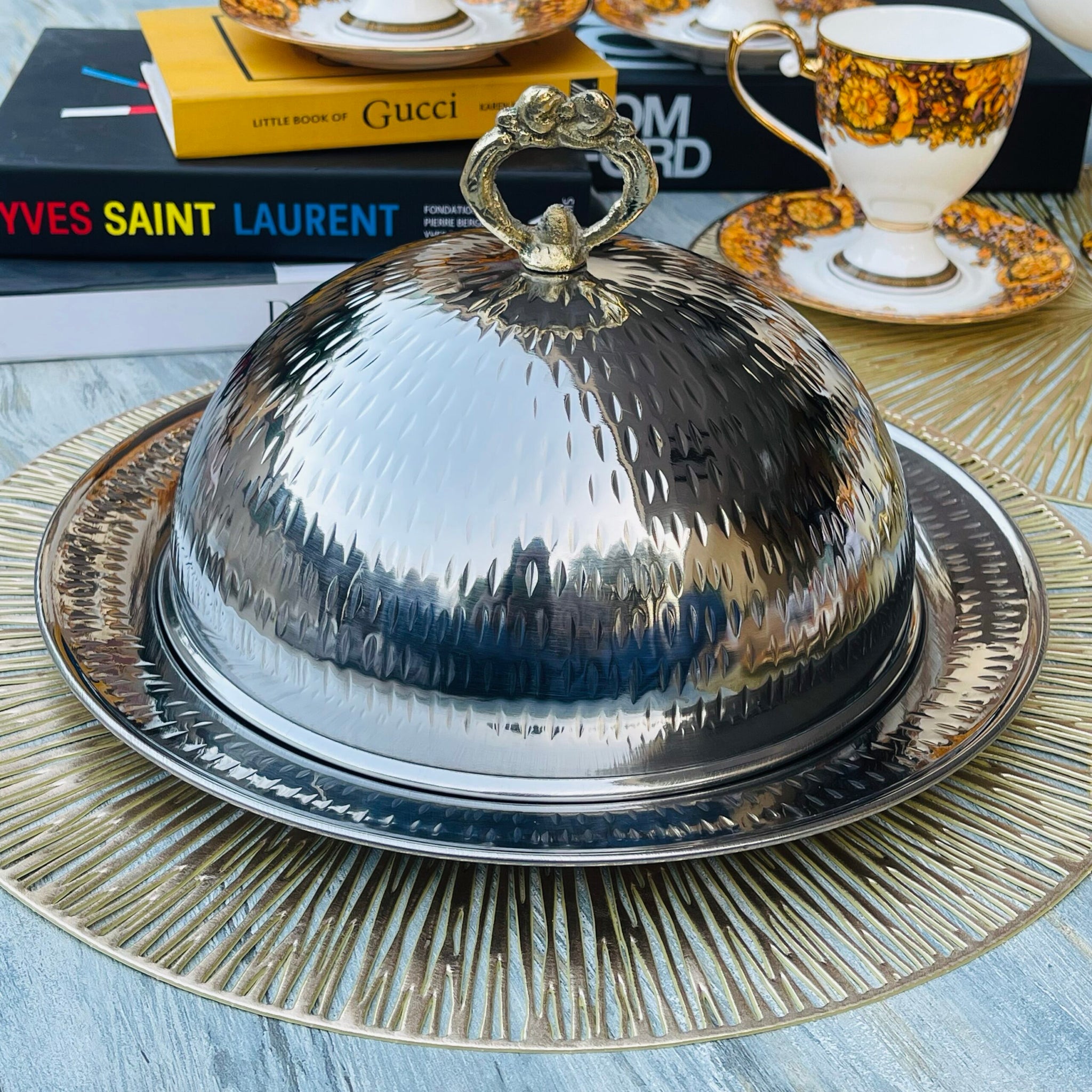 Metal Serving Platter With Lid 13 Inches