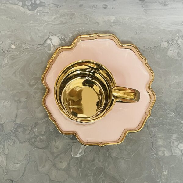 Blush Elegance: Golden Whimsy Cup &amp; Saucer(single cup &amp; saucer)