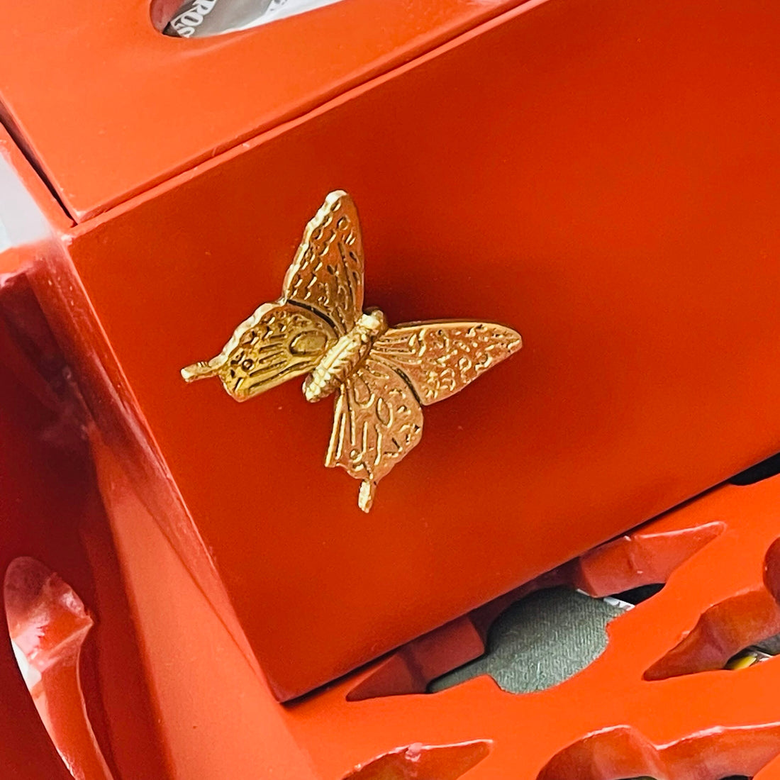 Maroon Tissue Box With Butterfly