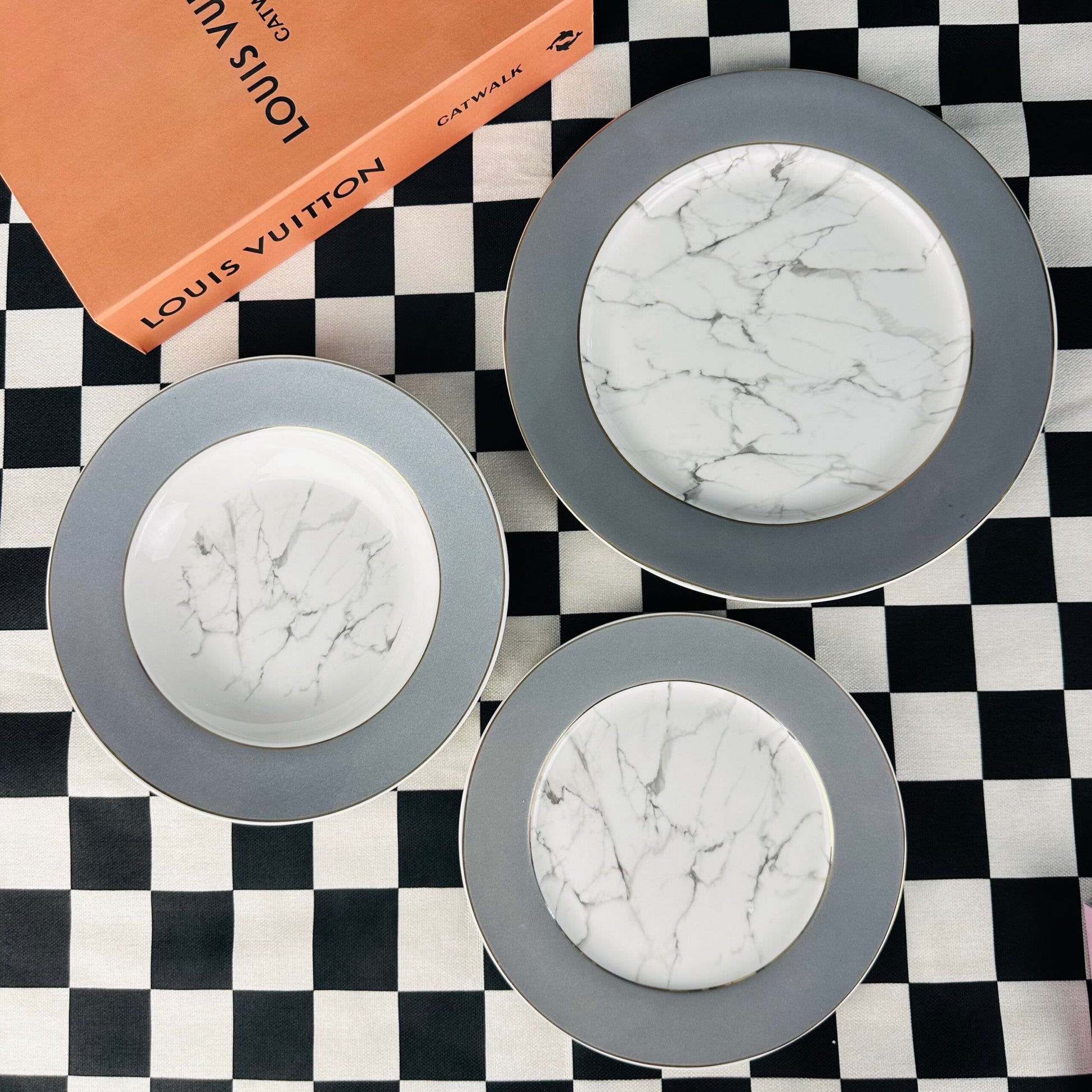 Grey and White Marble Feels (18 piece plate set) - Main Image