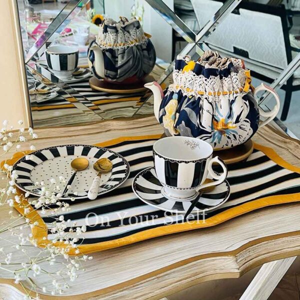 black & white mat table mats tea cozy oys